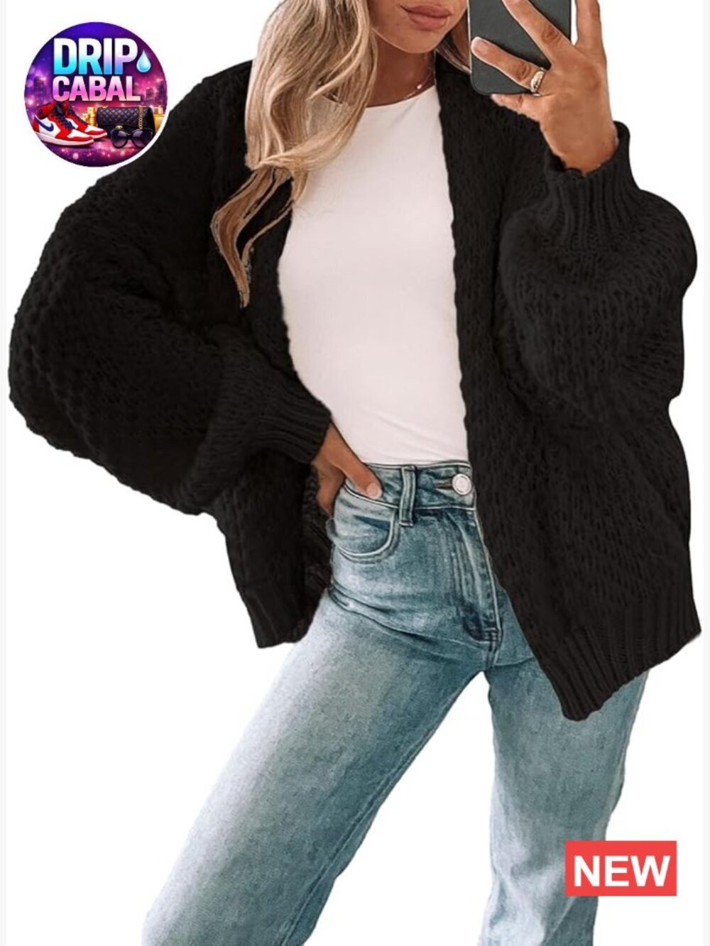 Oversized Long Cardigan Sweater Chunky Waffle Knit Open Front Slouchy
